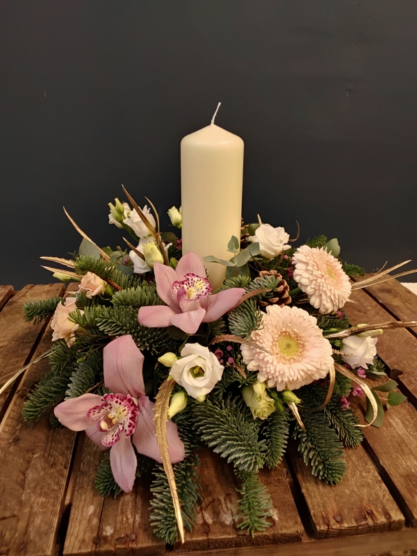 Christmas Pillar Candle Table Arrangement