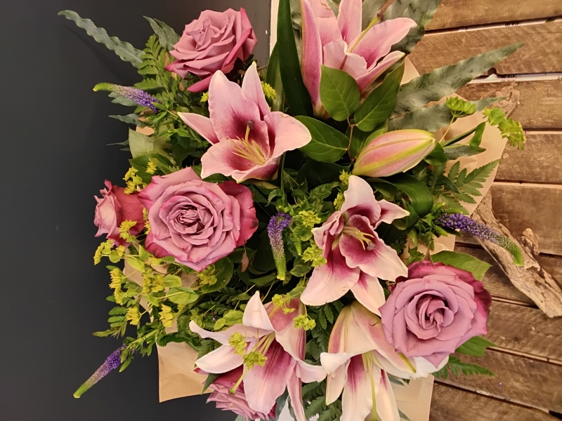 Pink Lily and Rose Bouquet