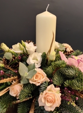 Christmas Pillar Candle Table Arrangement