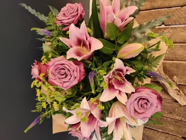 Pink Lily and Rose Bouquet